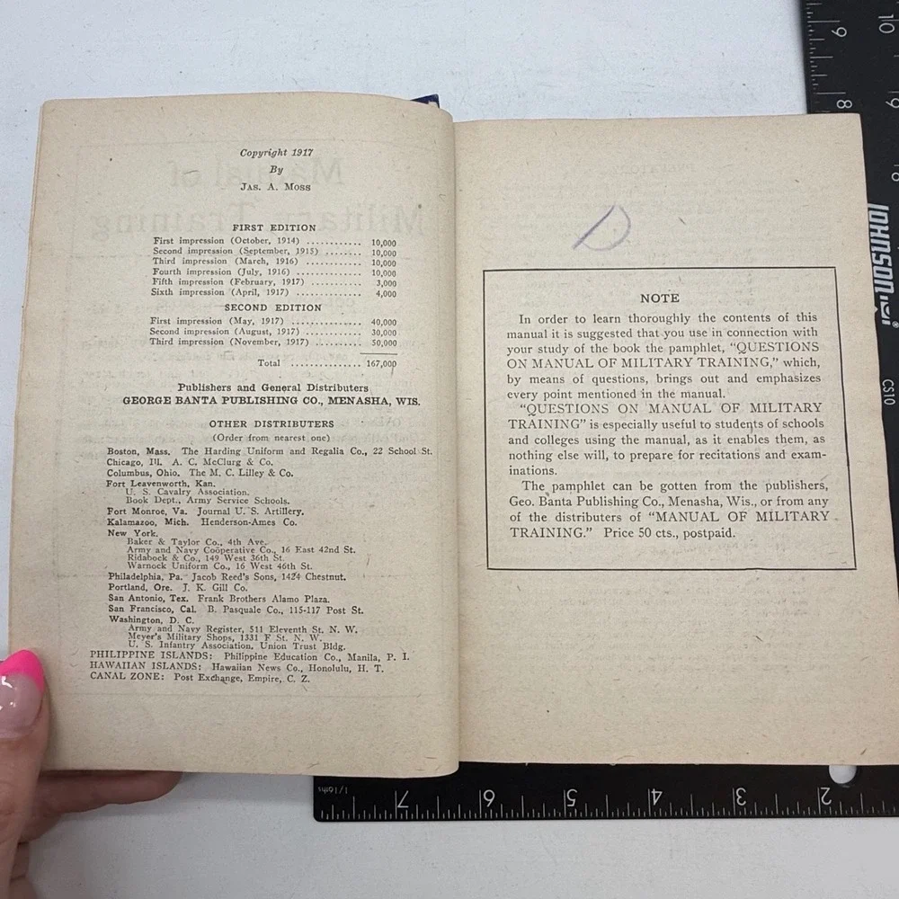 1917 Manual of Military Training Jas A Moss WWI 2nd Edition with full Maps Banta